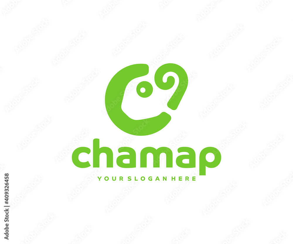 Chameleon lizard logo design. Chameleon map point vector design. Green lizard map marker logotype Chameleon lizard logo design. Chameleon map point vector design. Green lizard map marker logotype
