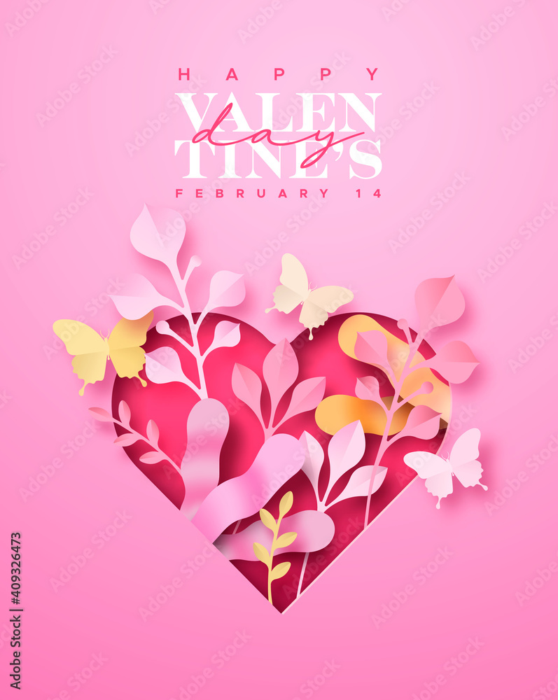Valentine's Day pink paper cut heart love card