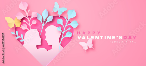 Valentine's Day pink paper cut heart love card
