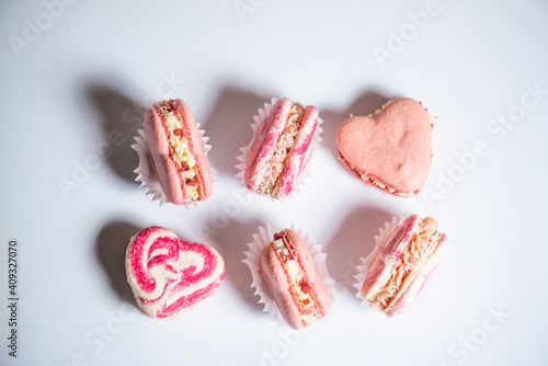 Sweet macaroons in the shape of a heart for Valentine's Day, sweets for Valentine's Day