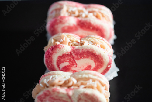 Sweet macaroons in the shape of a heart for Valentine's Day, sweets for Valentine's Day