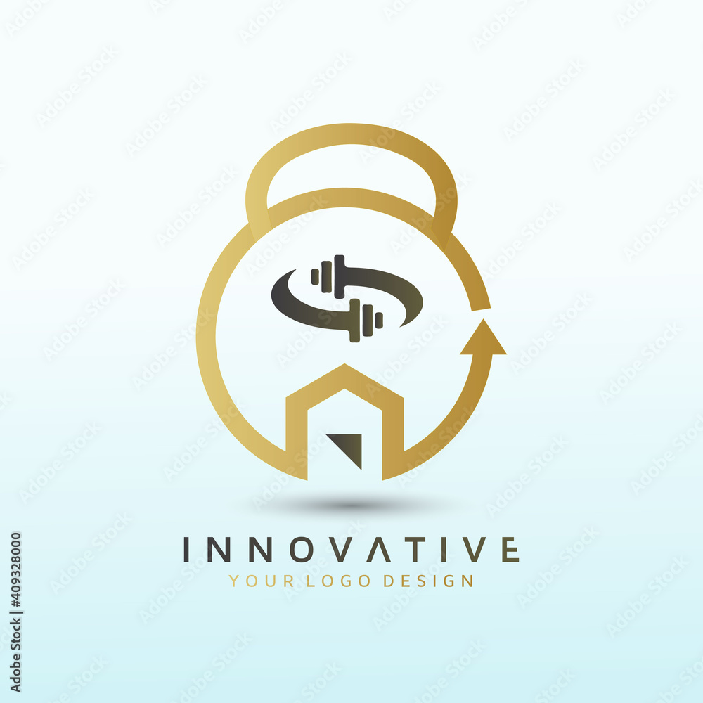 Obraz premium Real estate crossfit logo, fitness logo, Dumbbell icon, Gym Fitness Logo Images and Vectors, Stock Photos