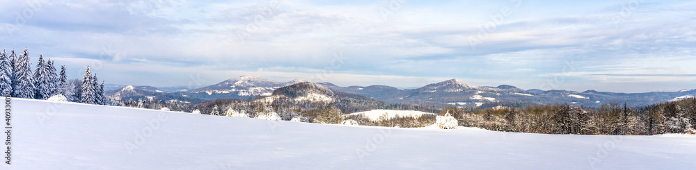 Freezy and snowy wintertime landscape