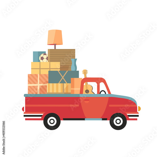 Moving Truck Service flat color vector icon