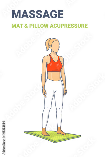 Female standing on an acupressure mat. Concept of a woman relaxing at home on a massage mat.