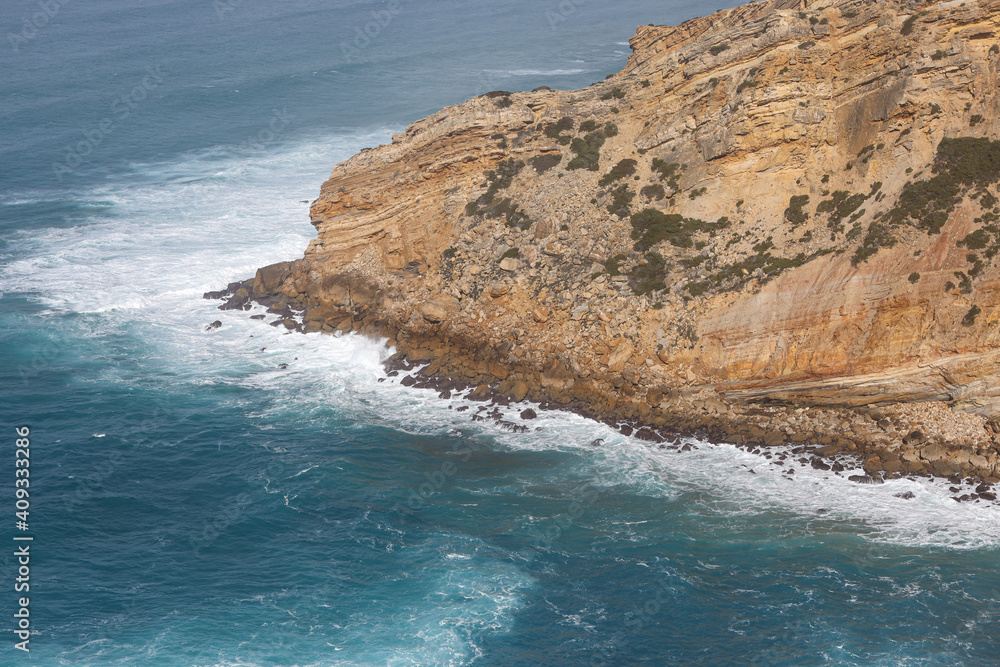 Obraz premium Nice view of the Atlantic Ocean coast with big waves. Surf spot
