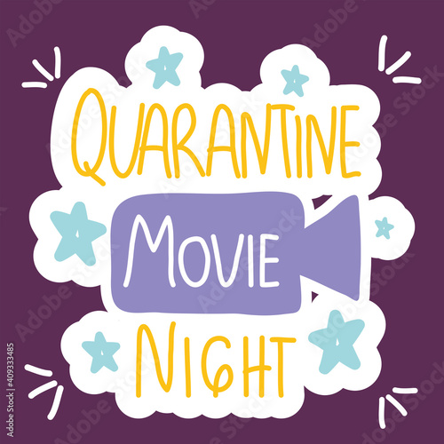 Quarantine movie night with videocamera vector design