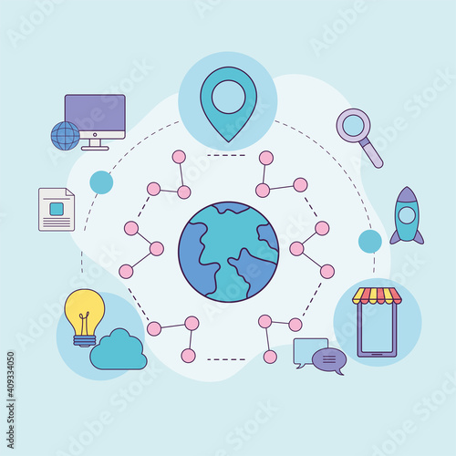 Digital marketing world with icons vector design