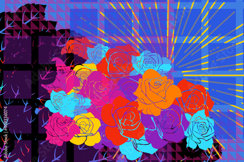 Abstract background with colourful roses.