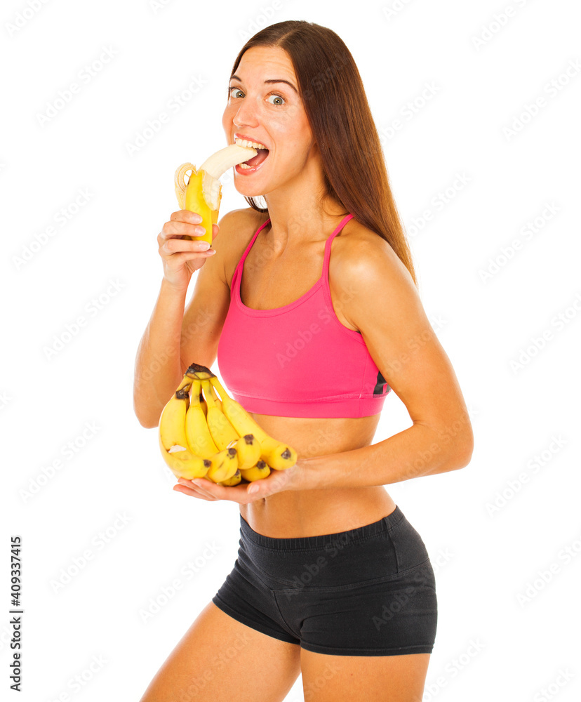 Portrait of a young sports girl with bananas Portrait of a young sports girl with bananas