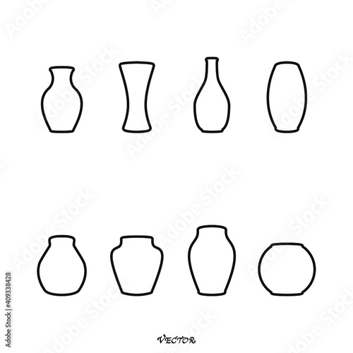 Modern empty drinking vector glass vase isolated on white background. Linear black flat drawing of a vase.