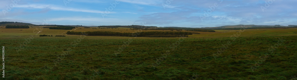 panorama of Salisbury Plain with Tidowrth Barracks hill trainng area in the centre distance