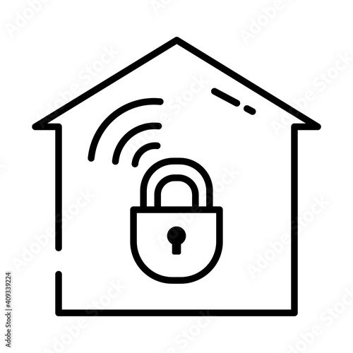 home security concept, house with padlock icon, half line style