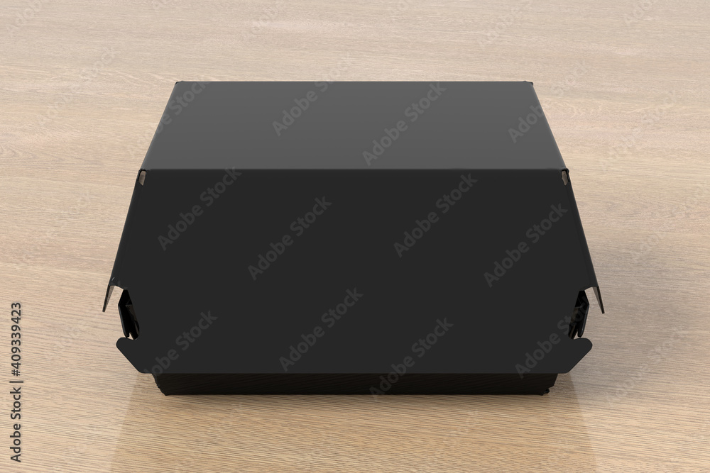 A black food box mock up, packaging for hamburger, lunch, fast food, burger and sandwich A black food box mock up, packaging for hamburger, lunch, fast food, burger and sandwich