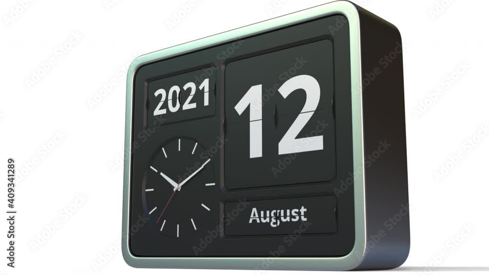 August 12 date on the classic flip clock calendar, 3d animation August 12 date on the classic flip clock calendar, 3d animation