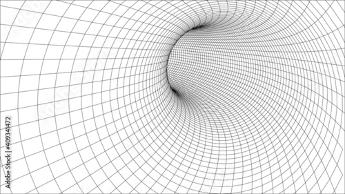 Tunnel or wormhole. Digital 3d wireframe tunnel. 3D tunnel grid.  Background abstract vector image
