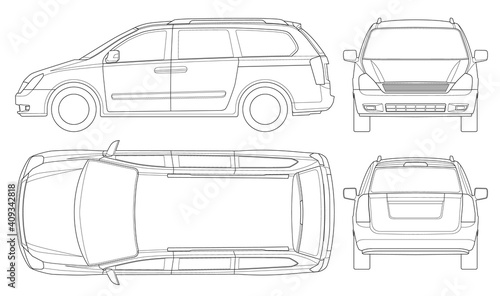Minivan Car vector template on white background. Compact crossover, SUV, 5-door minivan car. Car line.