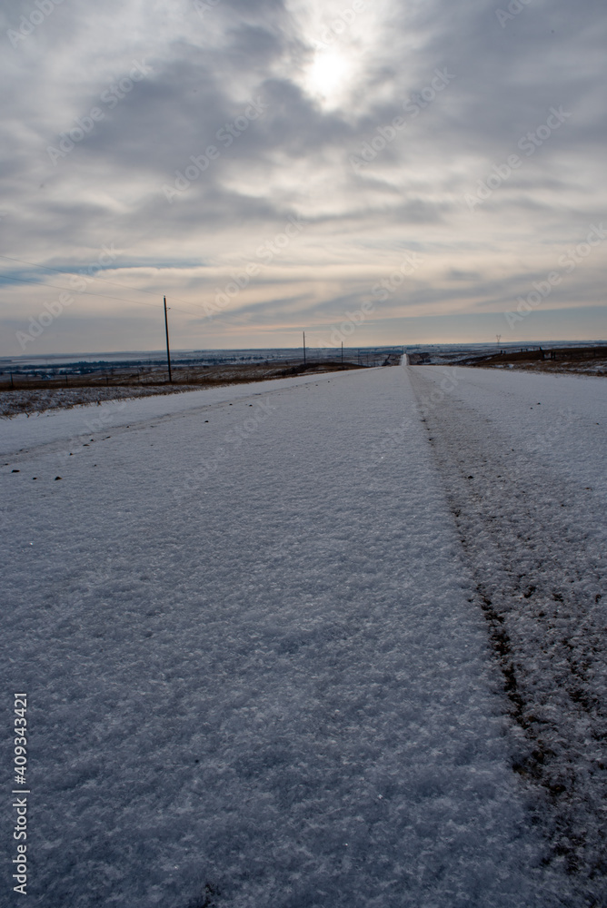 frozen road in winter time