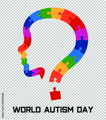 Autism Awareness Day. Colorful question mark puzzle profile of a boy. Concept stock vector