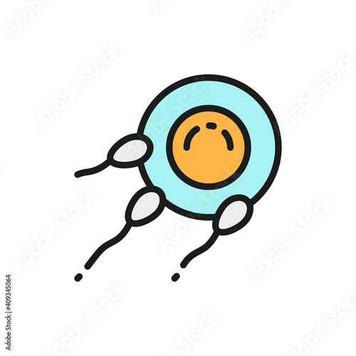 Fertilization of egg with sperm, fertility flat color line icon.