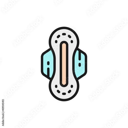 Women hygiene pad, sanitary napkins flat color line icon.