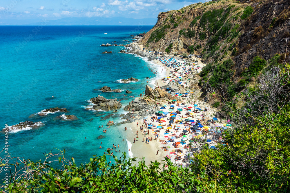 Aerial view of Zambrone “Paradiso del Sub” beach, one of the most beautiful beach of Calabria region, Italy