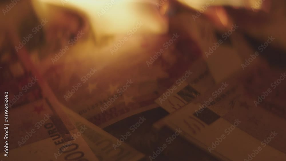 Euro Banknotes burning in a flame in Slowmotion. Euro Banknotes burning in a flame in Slowmotion.