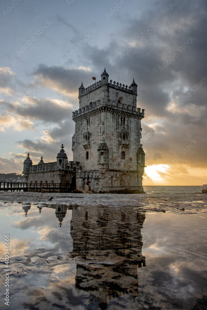 Belem tower, Torre de Belem  - historical gothic style tower and former prison in Belem, Lisbon, Portugal