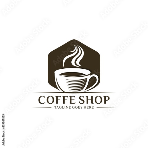 Coffee shop logo design template. Retro coffee emblem. Vector art.
