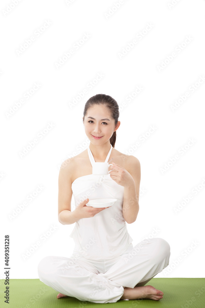 Young fashion woman drinking coffee