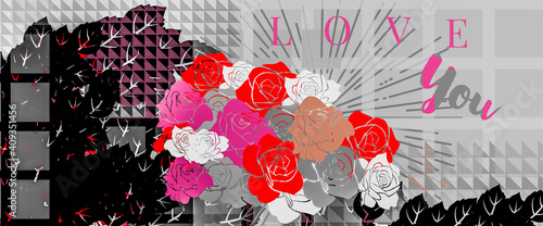 Red and white flowers with square patterns.