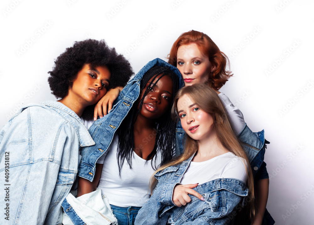 diverse multi nation girls group, teenage friends company cheerful having fun, happy smiling, cute posing isolated on white background, lifestyle people concept, african-american, asian and caucasian diverse multi nation girls group, teenage friends company cheerful having fun, happy smiling, cute posing isolated on white background, lifestyle people concept, african-american, asian and caucasian
