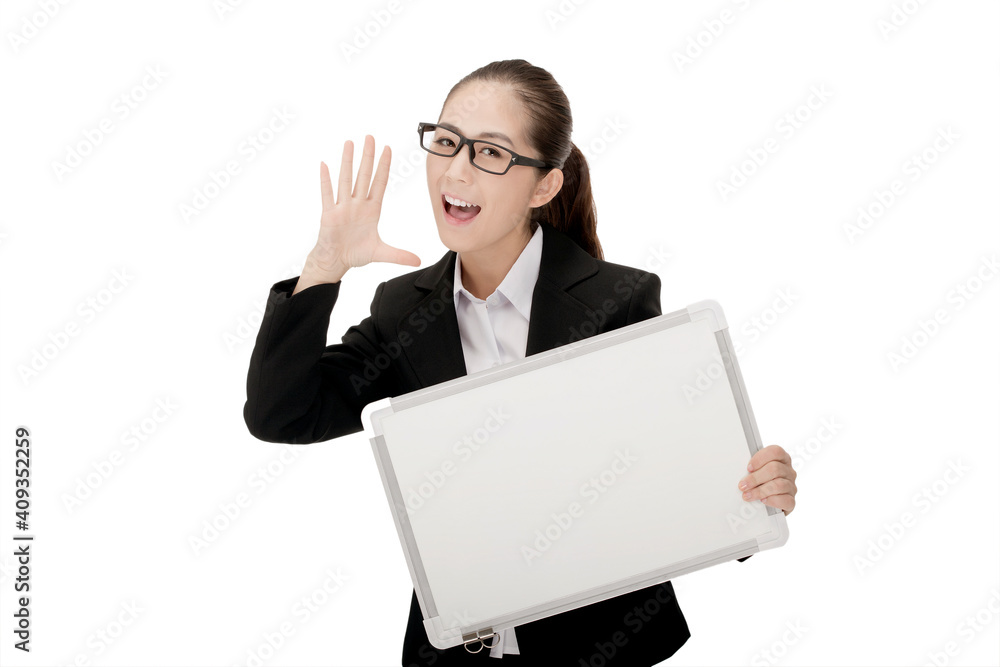 Business lady with white board Business lady with white board