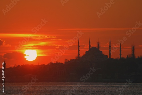 Sunset view using Blue Mosque as a silhouette