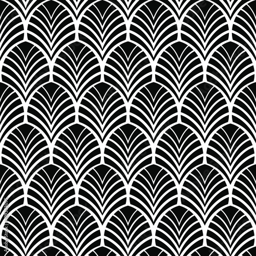 Vector seamless pattern. Decorative geometric leaves. Regular floral background with elegant petals. Vector illustration. EPS 10