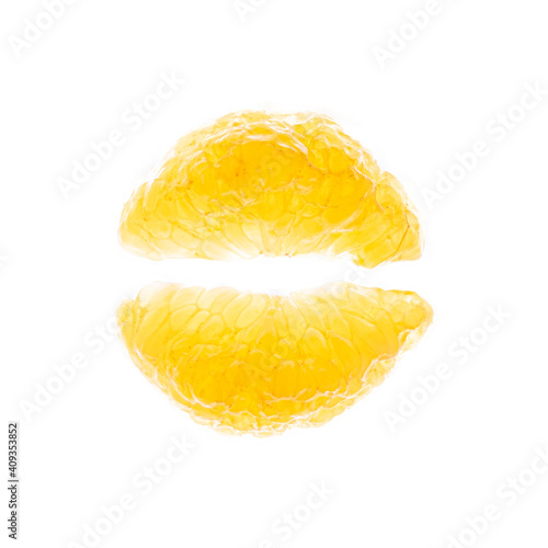 macro photographe of an orange supreme in fine detail on white background