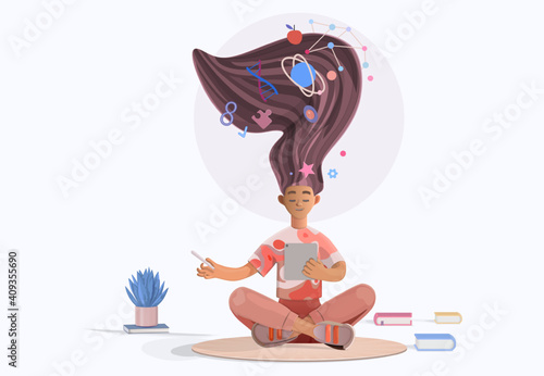 Man thinking digitally on the floor
