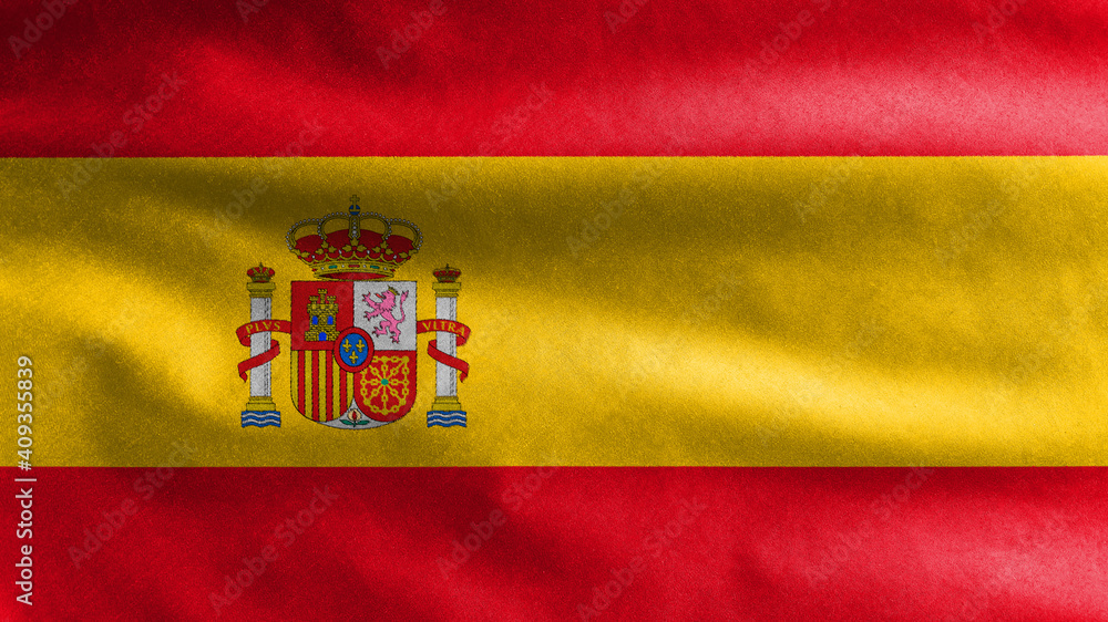 Spanish flag waving in the wind. Close up of Spain banner blowing, soft silk Spanish flag waving in the wind. Close up of Spain banner blowing, soft silk