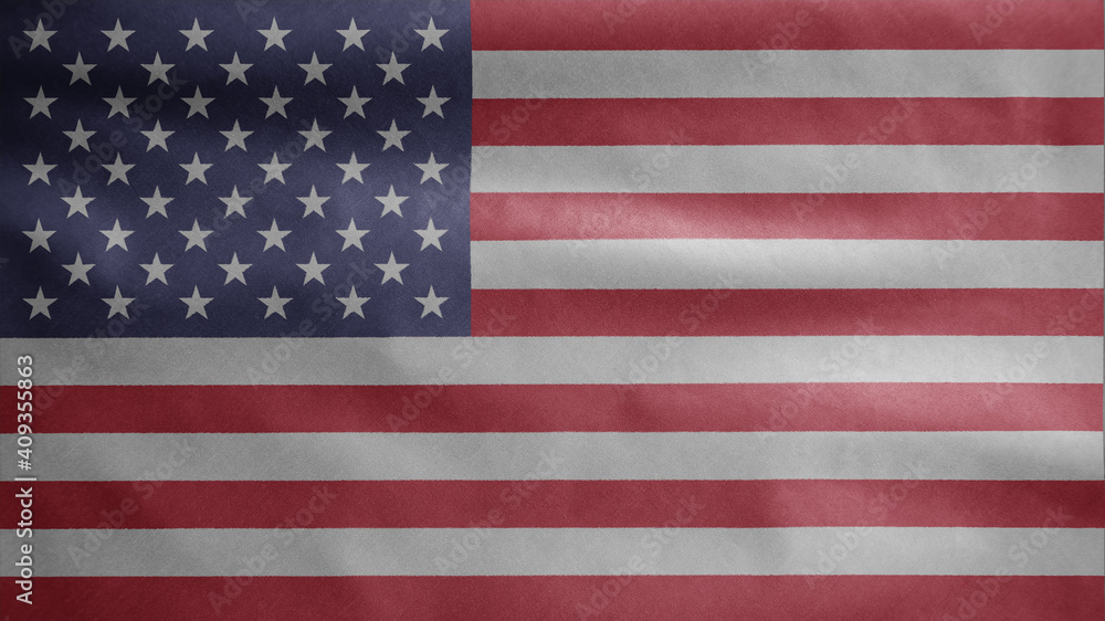 Obraz premium American flag waving in the wind. Close up of USA banner blowing, soft silk.