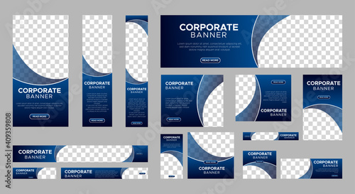 Abstract banner design web template Set, Horizontal header web banner. Modern Gradient Blue cover header background for website design, Social Media Cover ads banner, flyer, invitation card