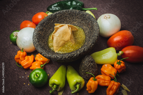 Molcajete con salsa photo