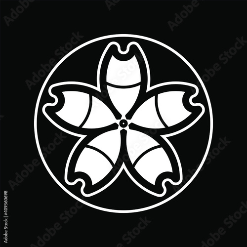 Geometric modern japanese kamon with five flower illustration in flat design monogram symbol