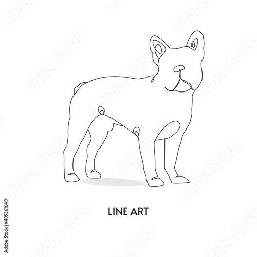 Dog in continuous line art drawing style. Black line sketch on white background. Vector illustration