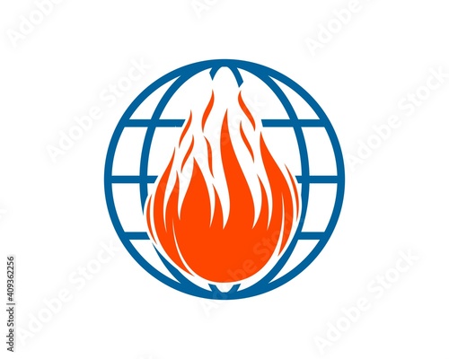 Abstract globe earth with fire ball inside