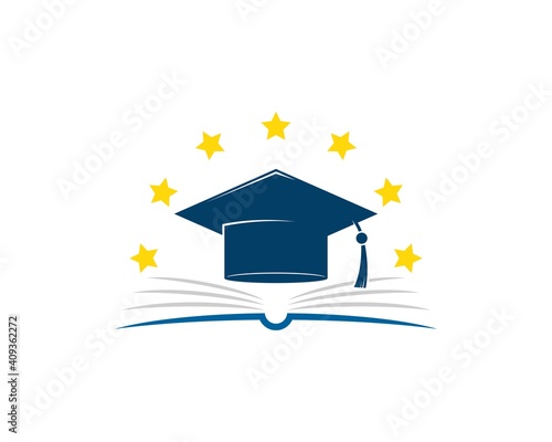 Abstract book with graduation hat and circular star