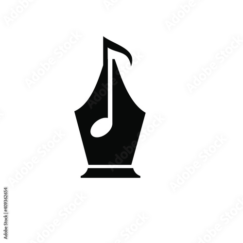 Songwriter Logo concept pen nib with music note icon vector illustration flat design