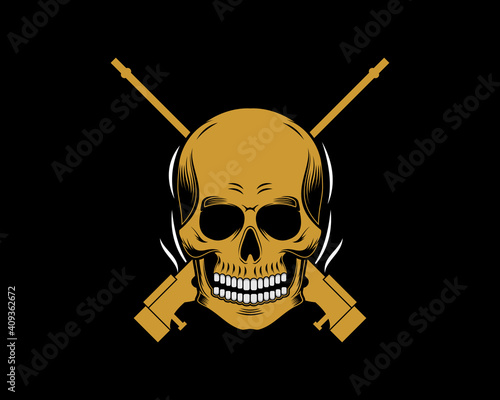 Skull head with sniper crossed behind