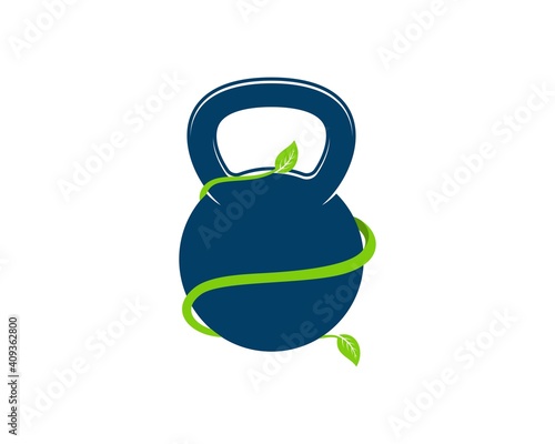 Gym kettle bell with nature leaf