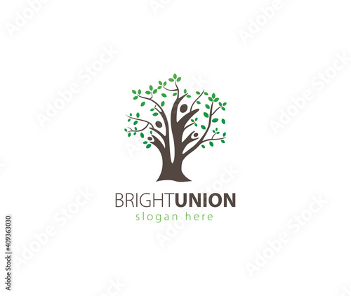 Bright Union, tree people. vector logo icon
