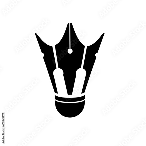 sport pen logo concept shuttlecock with fountain pen nib vector icon illustration design